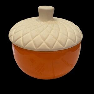 🆕GIFT CRAFT: FALL HARVEST CONTAINER - NWT Cream Sand Stone Lid and Orange Dish
